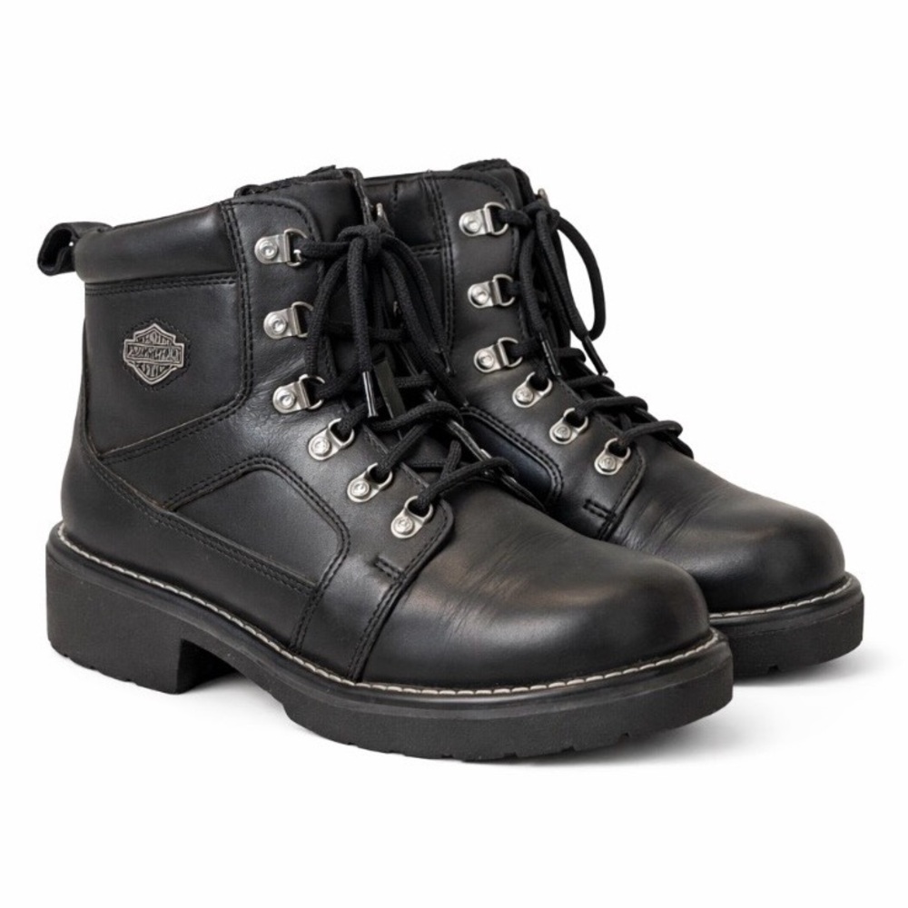 Harley-Davidson Women’s Black Leather Lace-Up + Zipper Riding Boots (Size 10)
